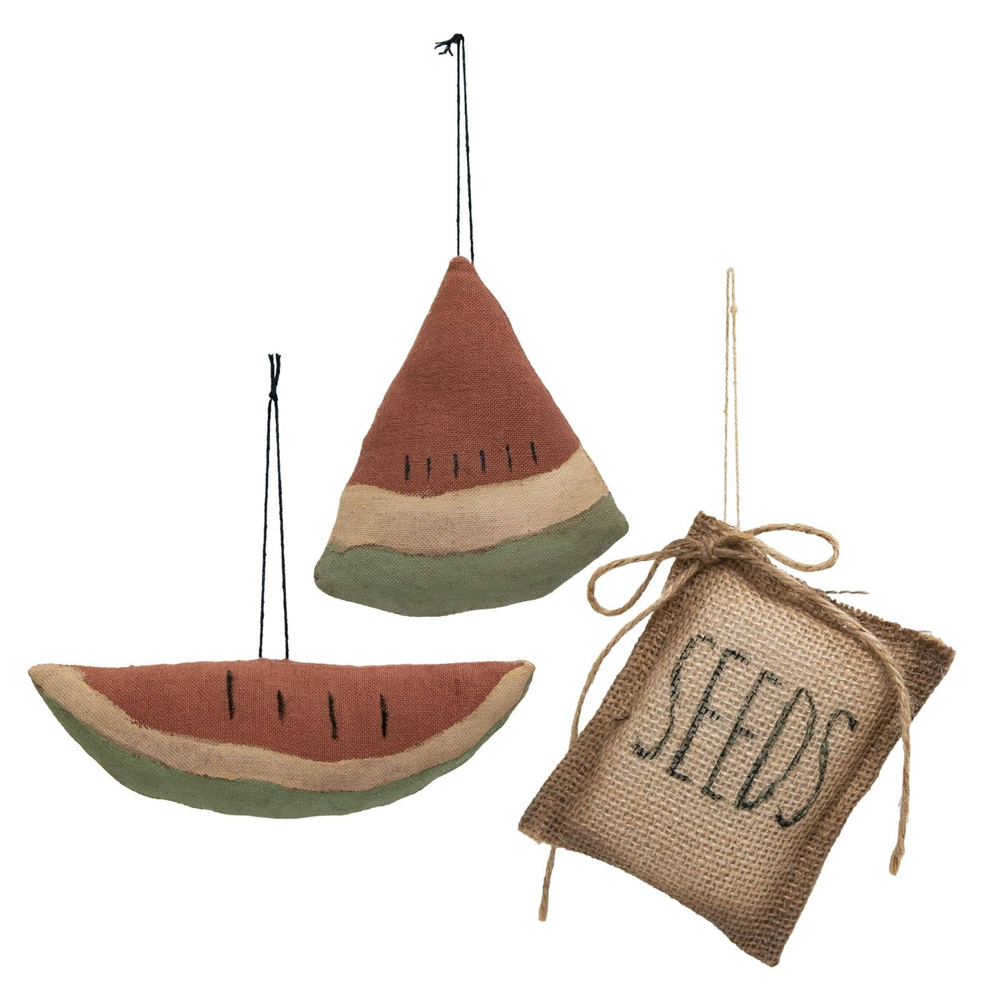 Watermelon & Seeds Ornaments - Set of 3