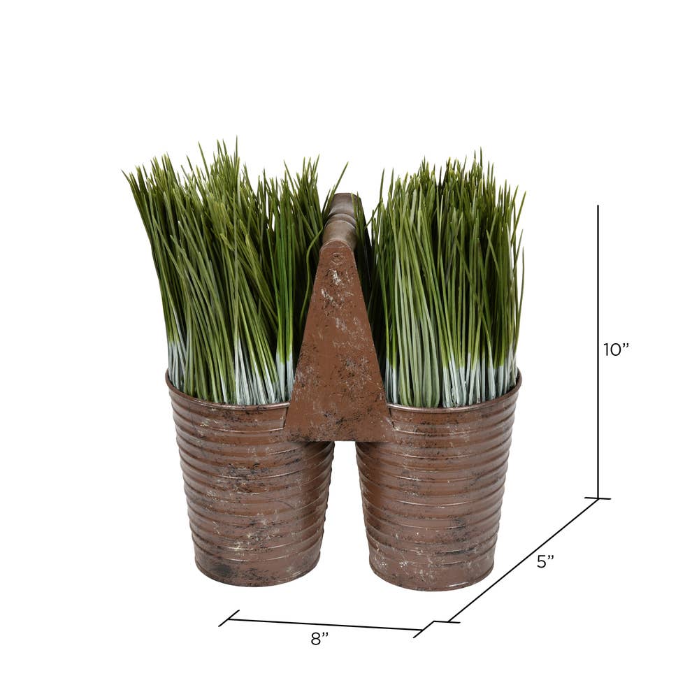 10" Potted Grass In Rusty Carrier