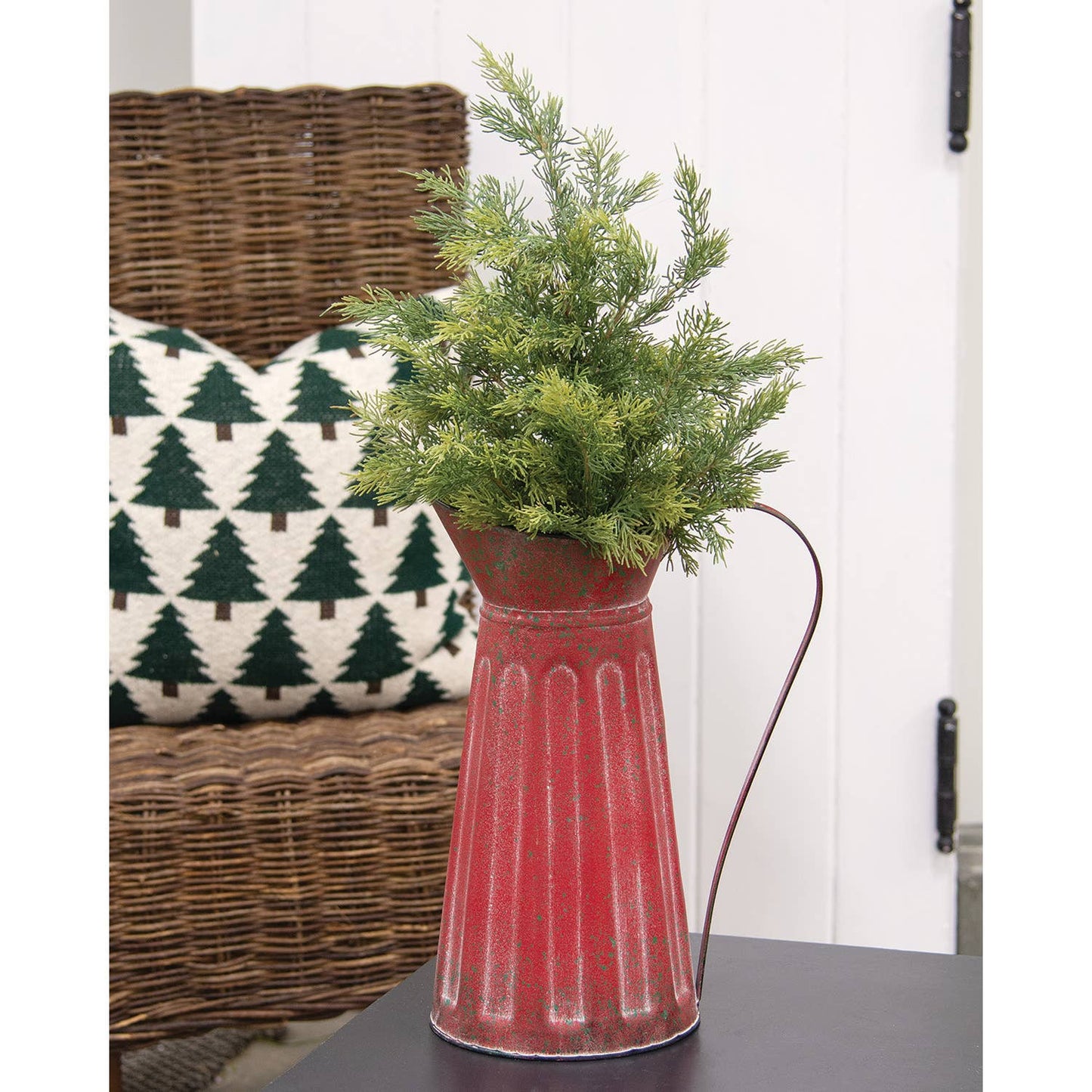 Red/Green Distressed Ribbed Metal Pitcher