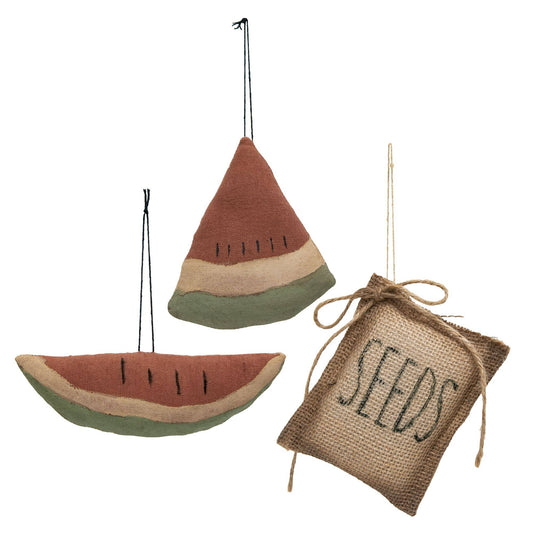 Watermelon & Seeds Ornaments - Set of 3