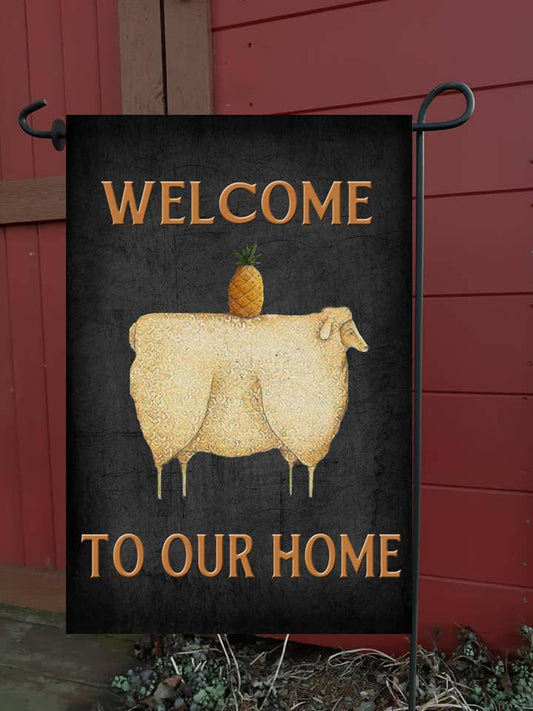 Welcome to Our Home Sheep and Pineapple Garden Flag