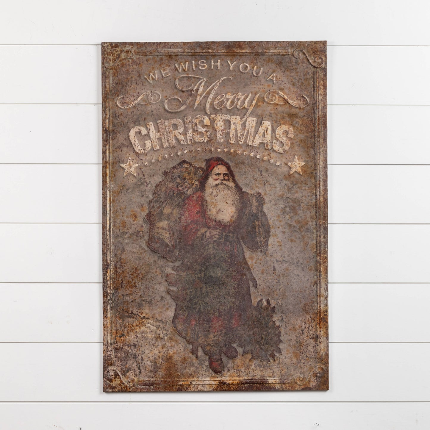 38.75" Vintage Metal Santa Sign