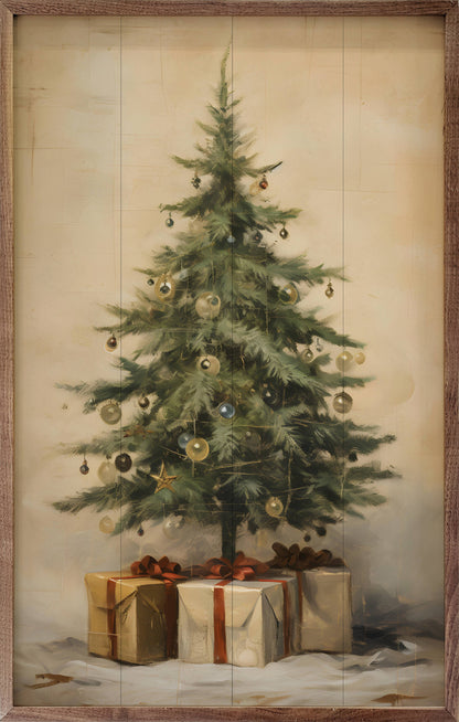 16"x24" Christmas Tree With Presents - Framed