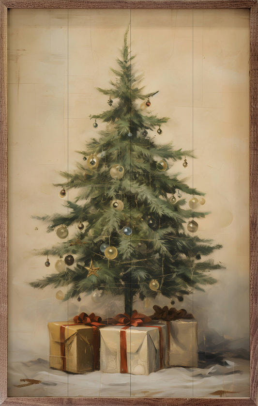 16"x24" Christmas Tree With Presents - Framed