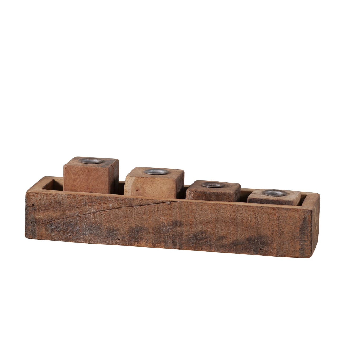 Vintage Wooden Tray with Wood Block Candle Holders