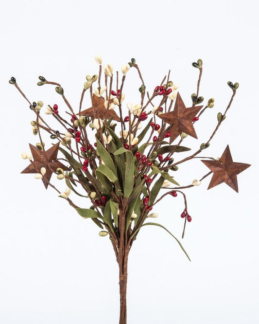 12" Red and Olive Berry Pick W/Rusty Stars