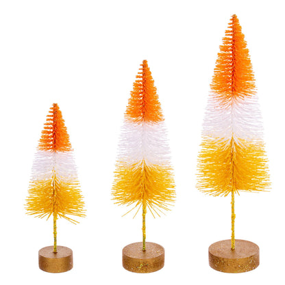 8"-10"-12" Candy Corn Bottle Brush Tree, Set 3.