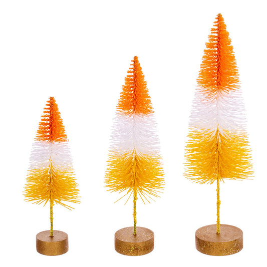 8"-10"-12" Candy Corn Bottle Brush Tree, Set 3.