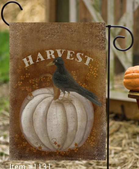 Harvest White Pumpkin and Crow Garden Flag