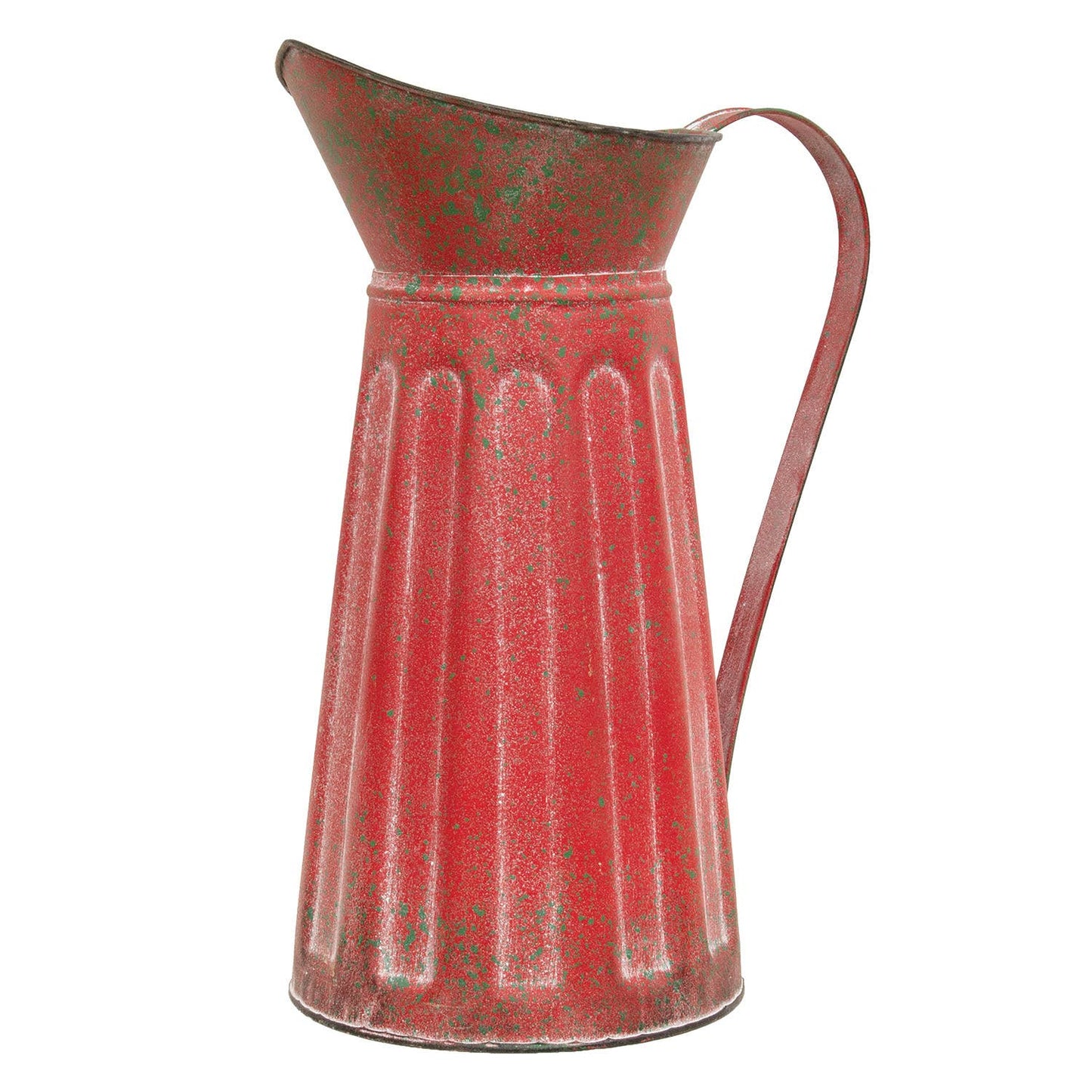 Red/Green Distressed Ribbed Metal Pitcher