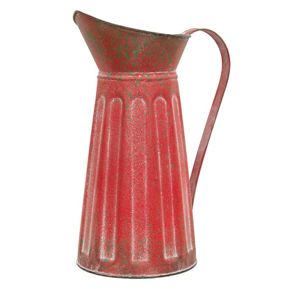 Red/Green Distressed Ribbed Metal Pitcher