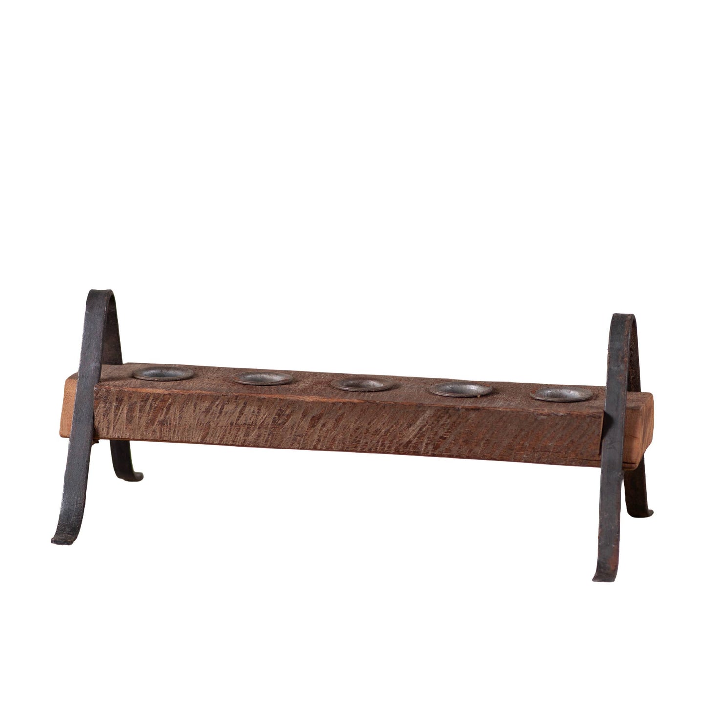 Vintage Wood Block Five Candle Holder with Iron Legs