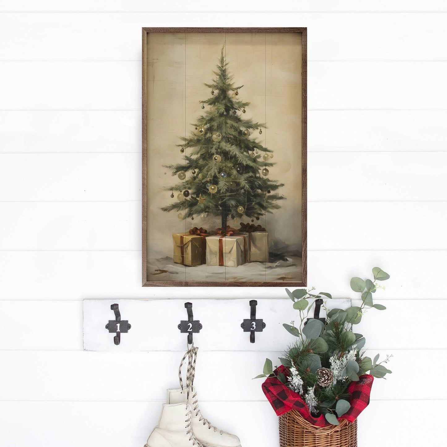 16"x24" Christmas Tree With Presents - Framed