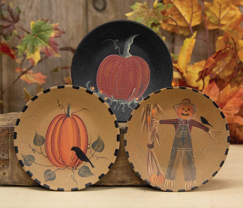 Scarecrow & Pumpkins Plate - 3 Assorted