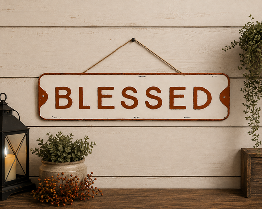 "Blessed" White Metal Sign