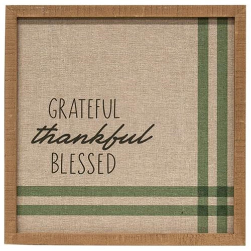 "Grateful, Thankful, Blessed" Feed Sack Sign