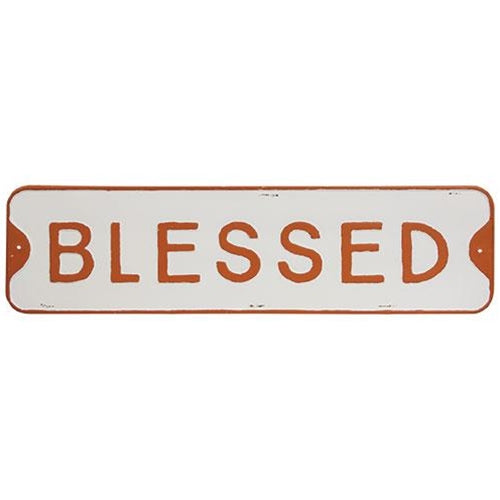 "Blessed" White Metal Sign