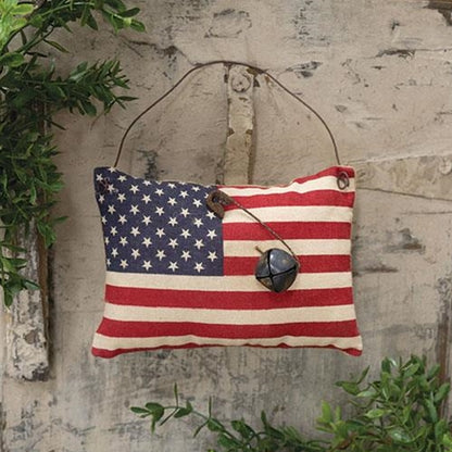 Primitive Flag W/Rusty Bell Ornament
