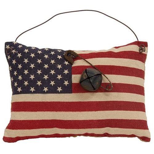 Primitive Flag W/Rusty Bell Ornament