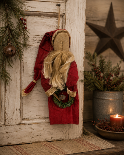 Hanging Primitive Santa With Wreath