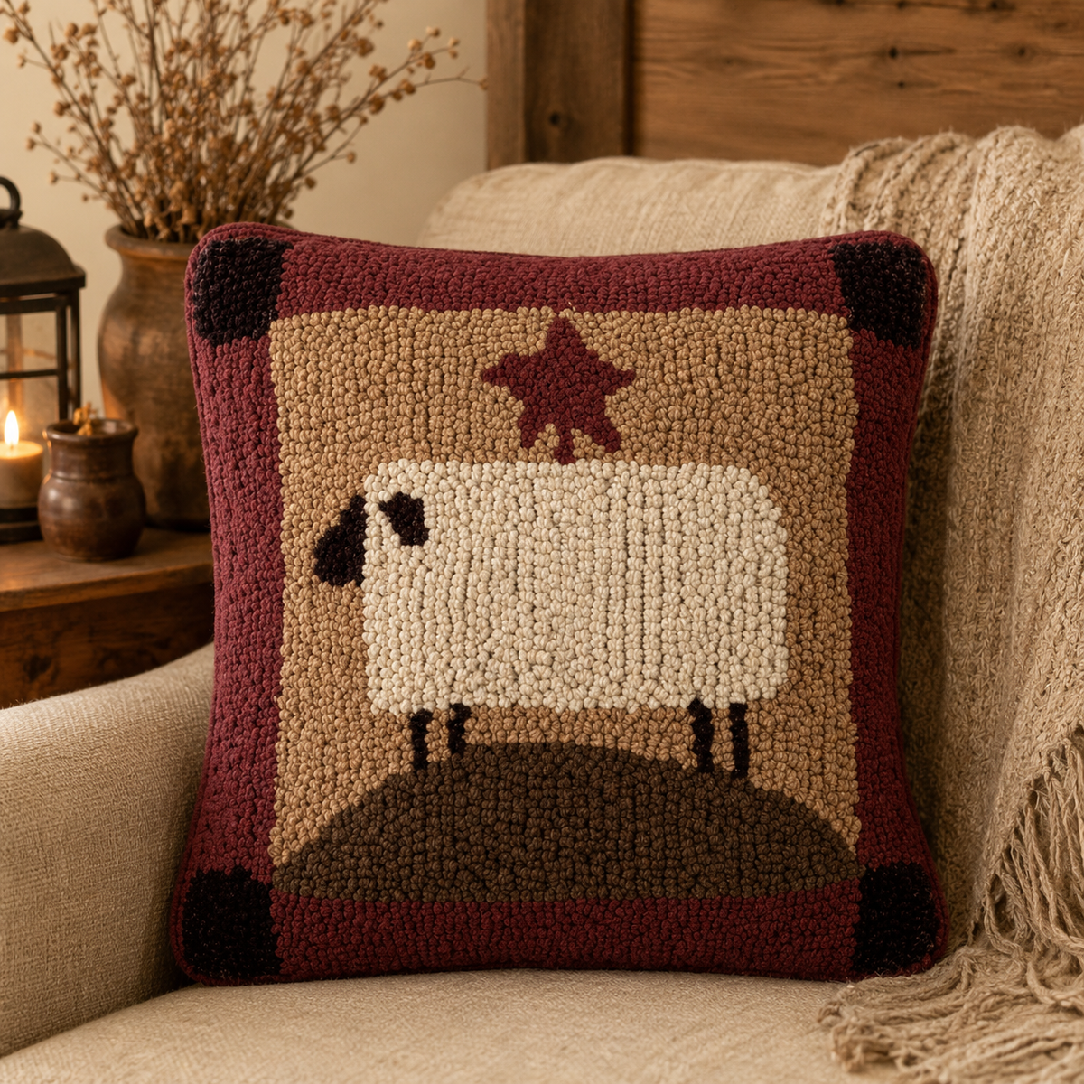 Sheep Hooked Pillow