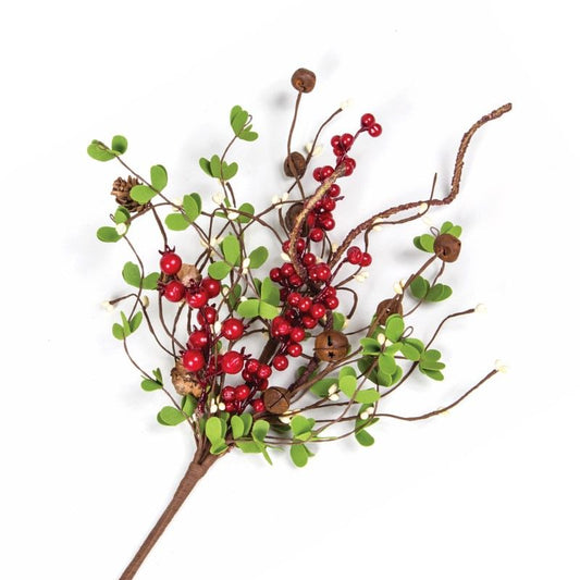 17" Berry Spray With Rusty Bells and Pinecones