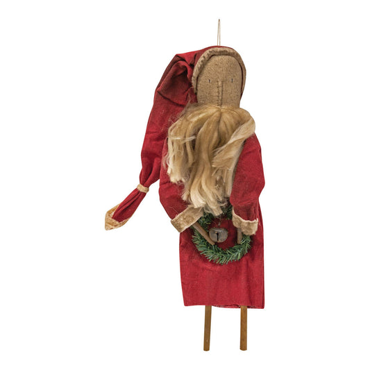 Hanging Primitive Santa With Wreath