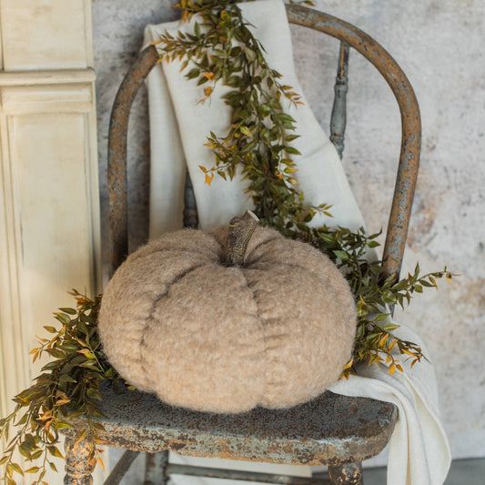 8.25" Tan Fabric Pumpkin