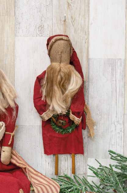 Hanging Primitive Santa With Wreath