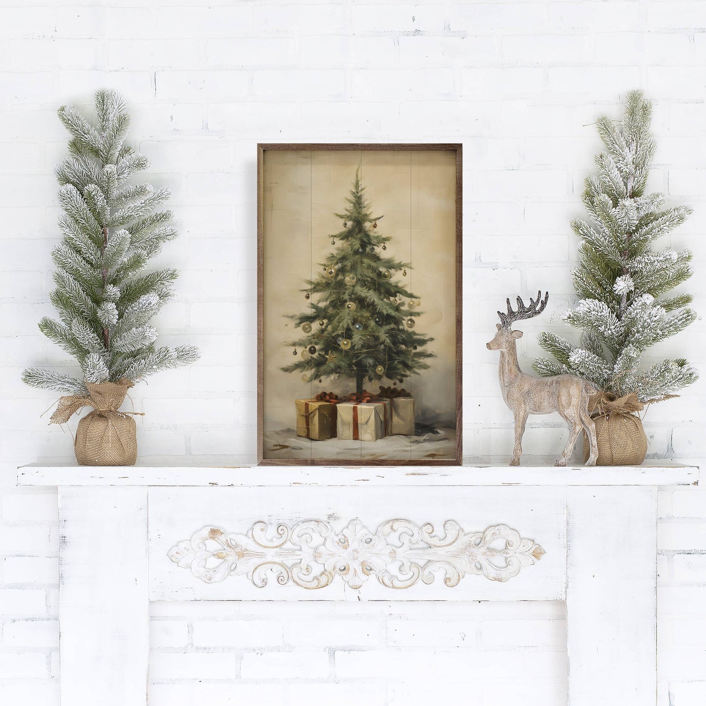 16"x24" Christmas Tree With Presents - Framed