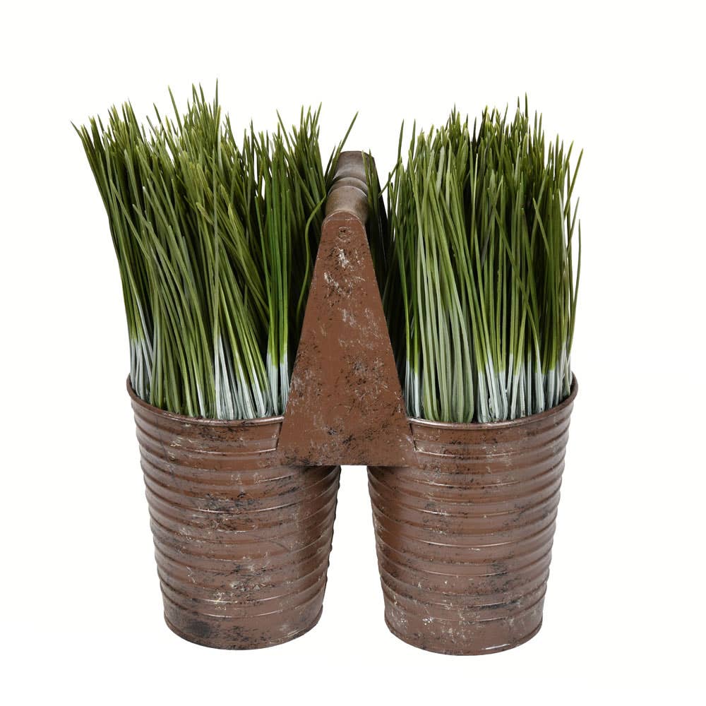 10" Potted Grass In Rusty Carrier