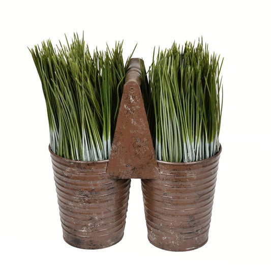 10" Potted Grass In Rusty Carrier