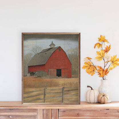 16"x20" Red Barn With Fence - Framed