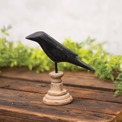 Wooden Crow On Pedestal
