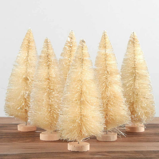 5" Frosted Creamy White Bottle Brush Trees (Bag of 6)
