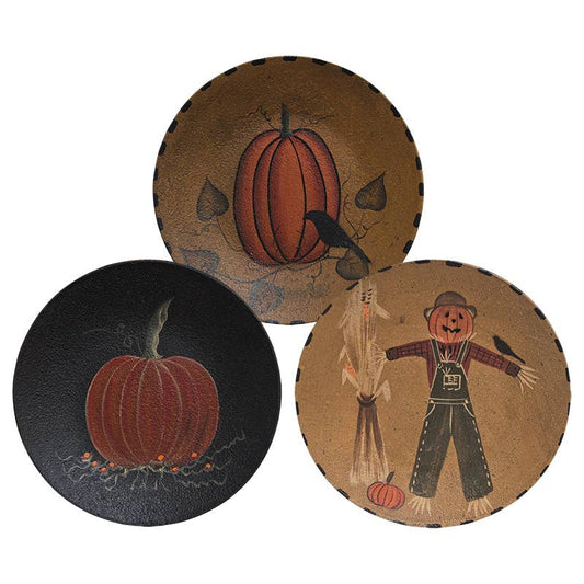 Scarecrow & Pumpkins Plate - 3 Assorted