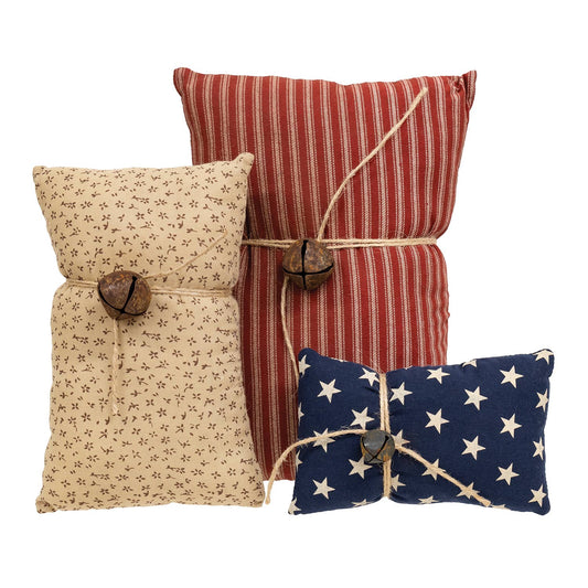 Primitive Americana Jingle Bell Pillows - Set of 3