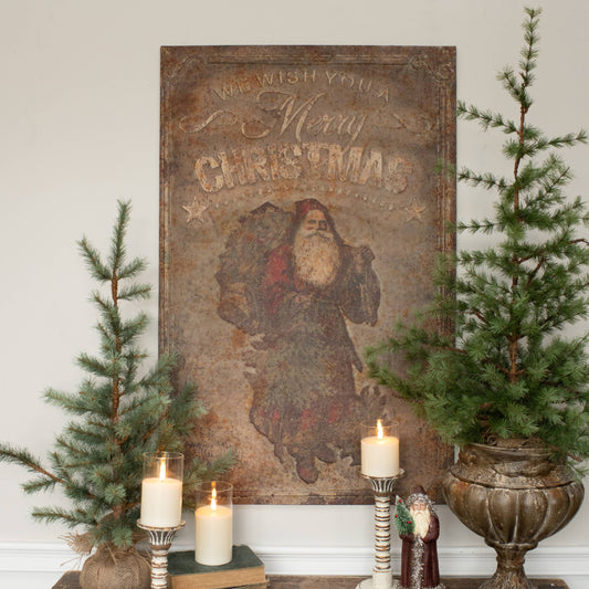 38.75" Vintage Metal Santa Sign