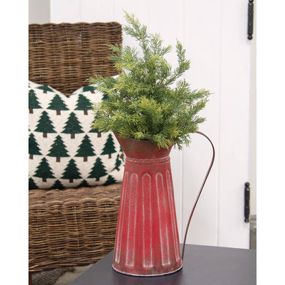 Red/Green Distressed Ribbed Metal Pitcher