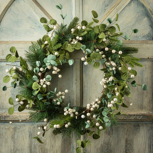 22" Pine and Eucalyptus Wreath (Cream Berries)